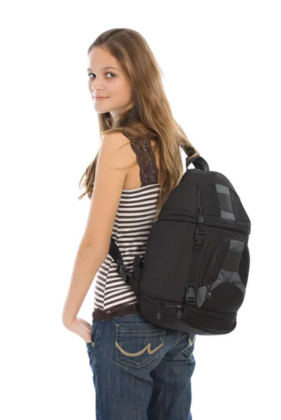 Ung flicka med ryggsäck — Stockfoto