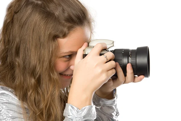 Young girl with SLR camera — Stock Photo, Image