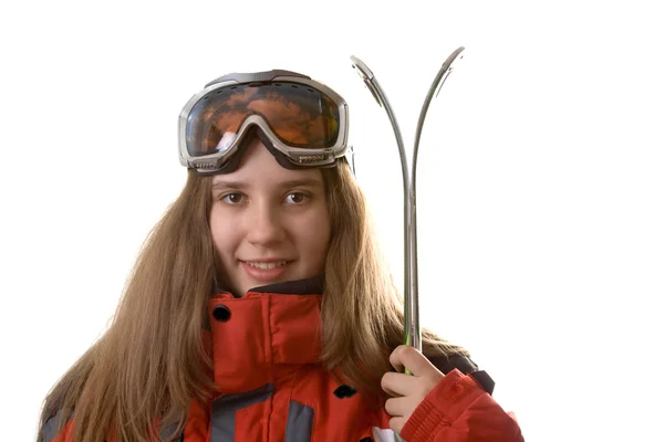 Chica esquiadora sonriente — Foto de Stock