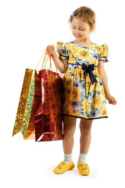 Dziewczynka z torbą na zakupy. — Zdjęcie stockowe