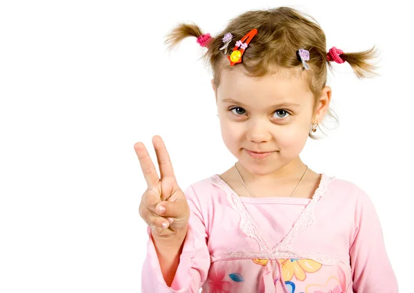 stock image Little girl showing victory sign