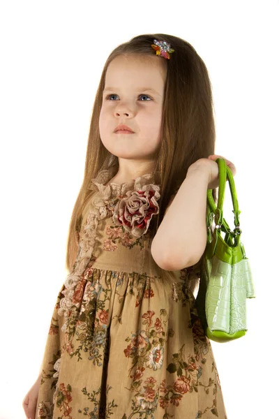 Girl with green bag — Stock Photo, Image