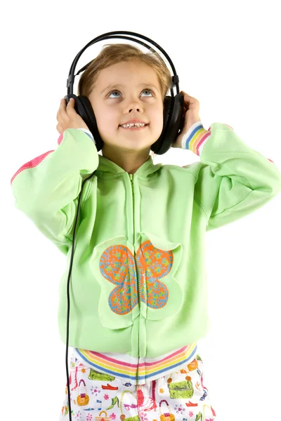 Wenig Spaß Mädchen Musik hören — Stockfoto