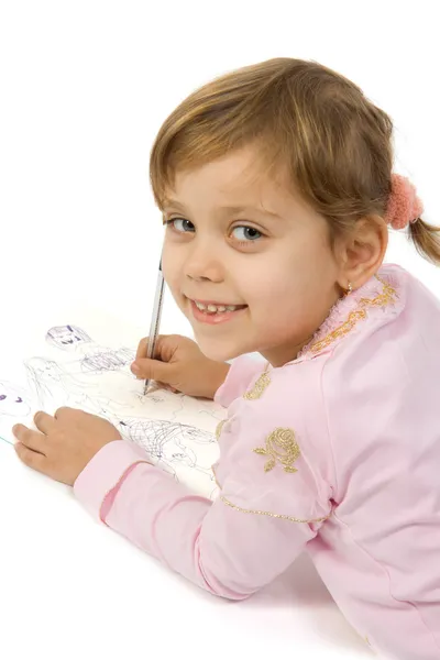 Little pretty girl painting — Stock Photo, Image