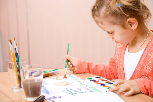 Pretty caucasian child watercolor paint — Stock Photo, Image