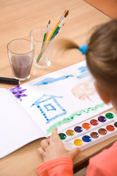 Malá dívka akvarel barva — Stock fotografie