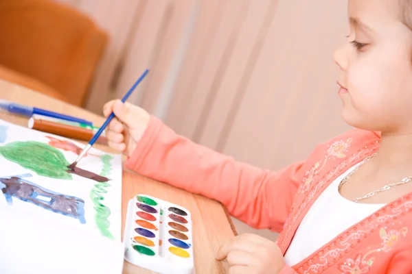Pretty caucasian child watercolor paint — Stock Photo, Image