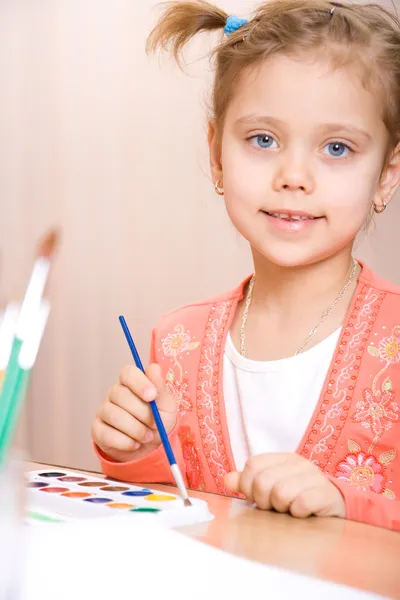 Ganska kaukasiska barn akvarell färg — Stockfoto