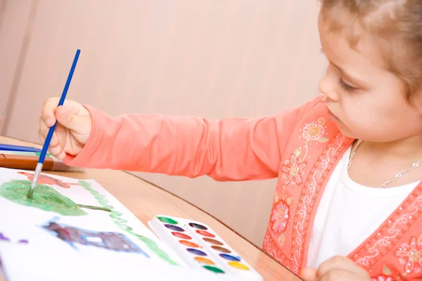 Szép kaukázusi gyermek akvarell festék — Stock Fotó