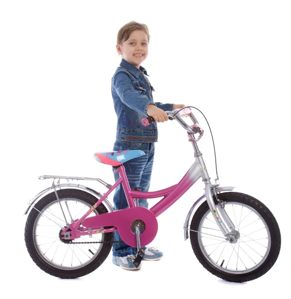 Young girl stay with her bike — Stock Photo, Image
