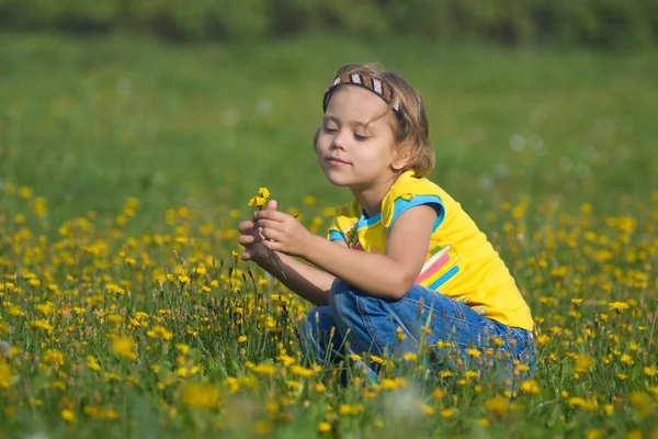 Petite fille mignonne sur une prairie — Photo