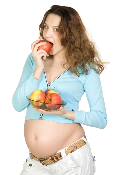 Беременные женщины с яблоками — стоковое фото