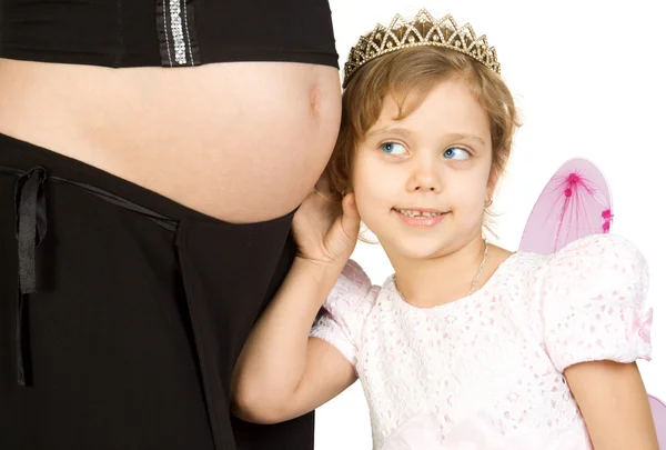 Fairy luisteren buik van zwangere vrouwen — Stockfoto