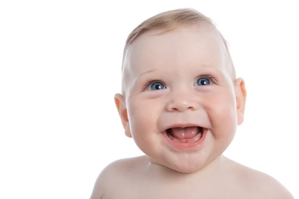 Κινηματογράφηση σε πρώτο πλάνο ευτυχισμένο μωρό όμορφο πορτρέτο — Φωτογραφία Αρχείου
