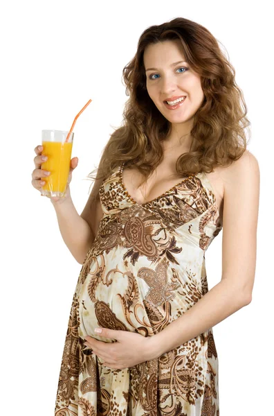 Happy pregnant drink juice Royalty Free Stock Images