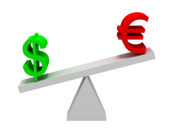 Σύμβολα δολαρίου και ευρώ, εξισορρόπηση — Φωτογραφία Αρχείου