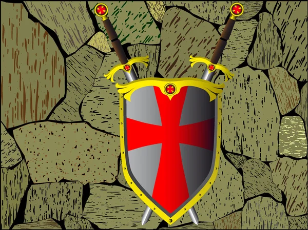 Escudo y espadas — Vector de stock