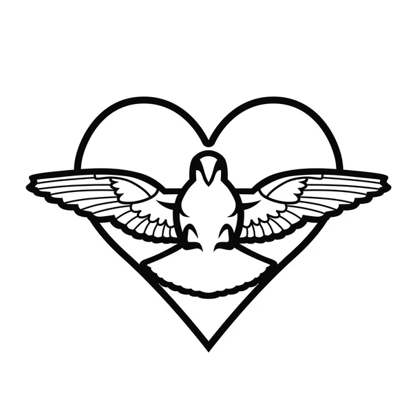 Colombe, coeur, tatouage — Image vectorielle