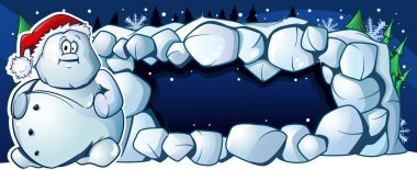 Snowman and a snow cave clipart