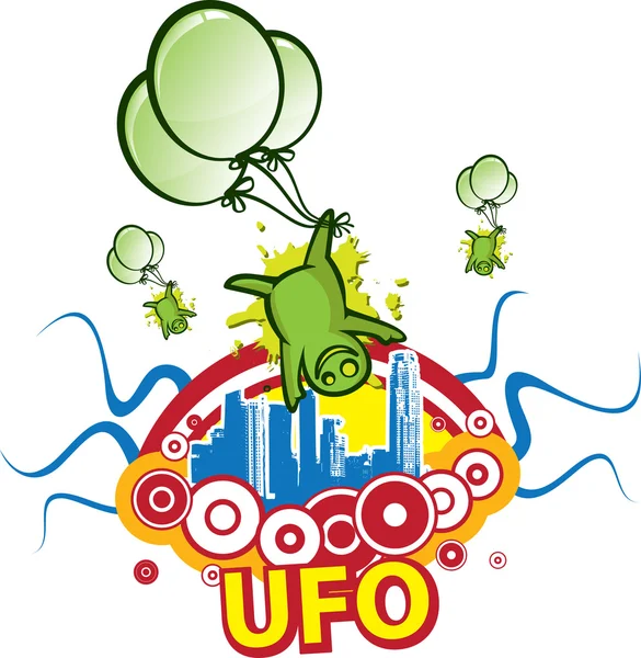Gröna utomjordingar ufo — Stock vektor