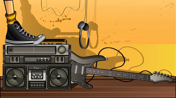 ラジカセ ・床にギター — ストックベクタ
