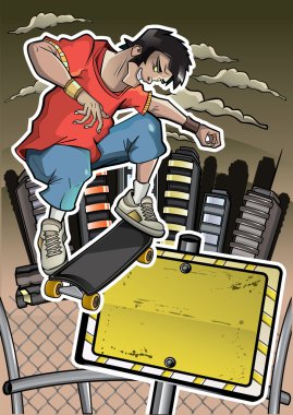 Skater performs a trick on the backgroun clipart