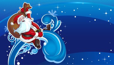 Santa flies on holiday horizont clipart