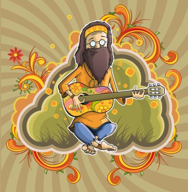 Hippie with guitar in nirvana clipart