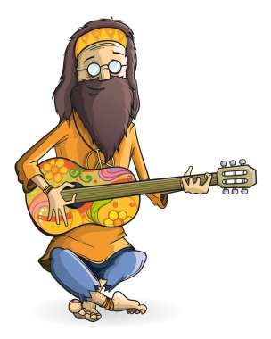 Hippie with guitar isolation