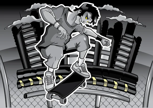 Skater auf dem schwarz-weißen Hintergrund — Stockvektor