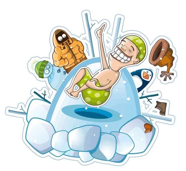 Tempering by diving under ice. Mixing — Stock Vector