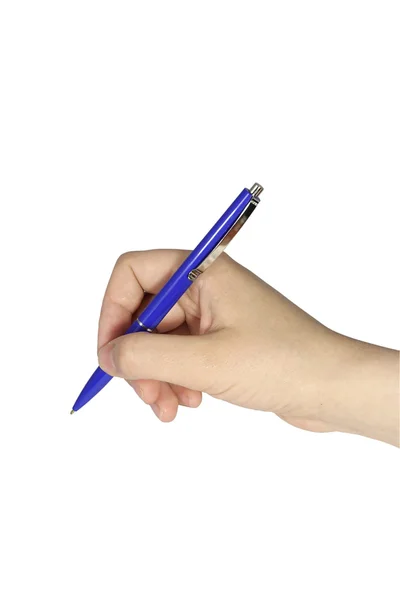 Рука тримає ручку ізольовано — стокове фото
