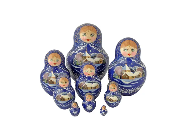 Bonecas russas com reflexão isolada — Fotografia de Stock