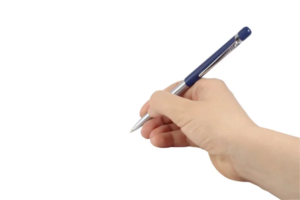 Χέρι που κρατά την πένα απομονωθεί — Φωτογραφία Αρχείου