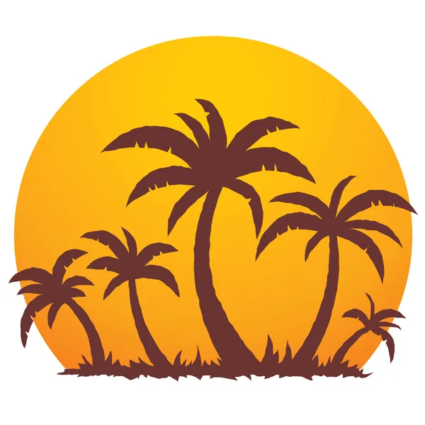 Palmbomen en zomer zonsondergang — Stockvector