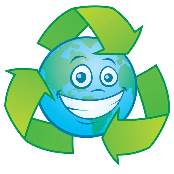 Earth Cartoon With Recycle Symbol — Stock Vector