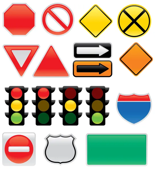 Mappa e segnali stradali e simboli — Vettoriale Stock