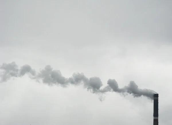 Tubo di fumo industriale su un cielo grigio — Foto Stock