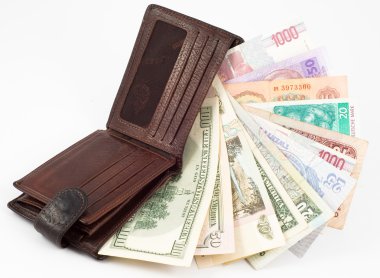 Different money with wallet clipart