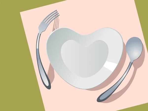 Assiette en forme de coeur — Image vectorielle