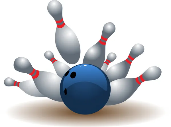 Boule de bowling et quilles tombantes . — Image vectorielle