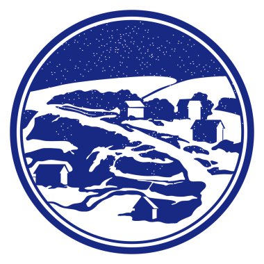 Kış manzarası ile yuvarlak skeç