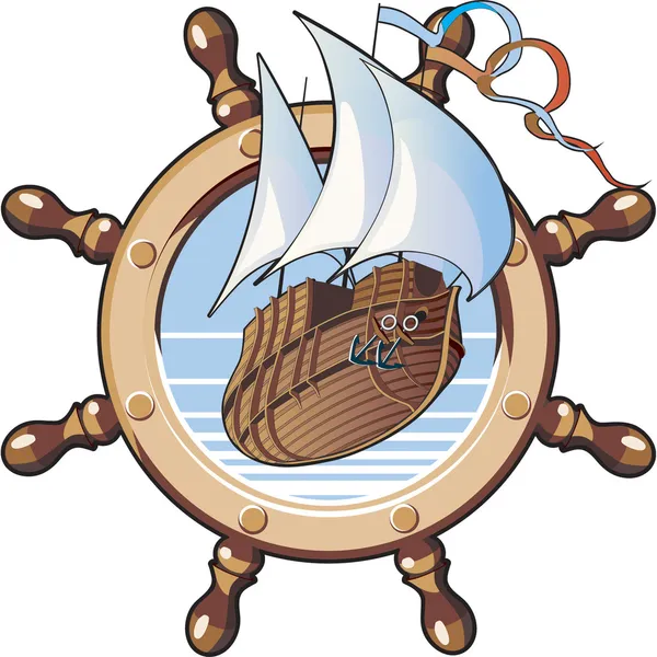 Корабль и колесо — стоковый вектор