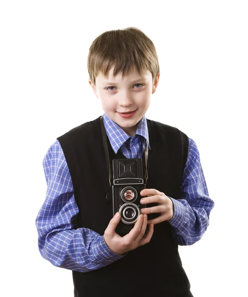 男孩用相机 — 图库照片