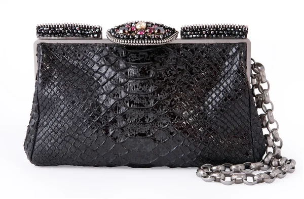 Svarta kvinnliga krokodil väska — Stockfoto