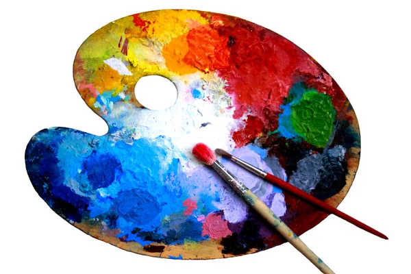 Paleta de arte oval con pinturas —  Fotos de Stock