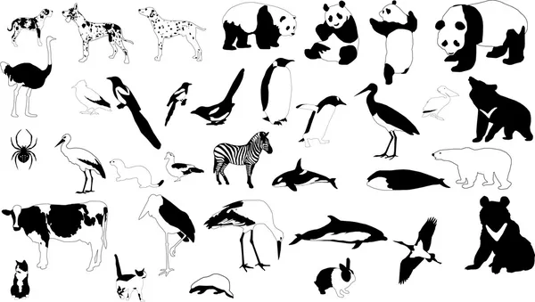 Animaux noirs et blancs — Image vectorielle
