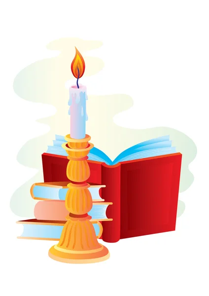Kerze mit Büchern — Stockvektor