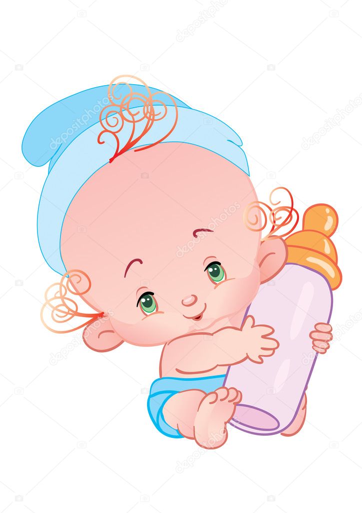 The baby with milk