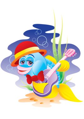 Small fish with a guitar clipart